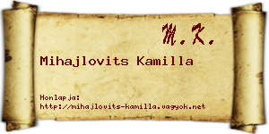 Mihajlovits Kamilla névjegykártya
